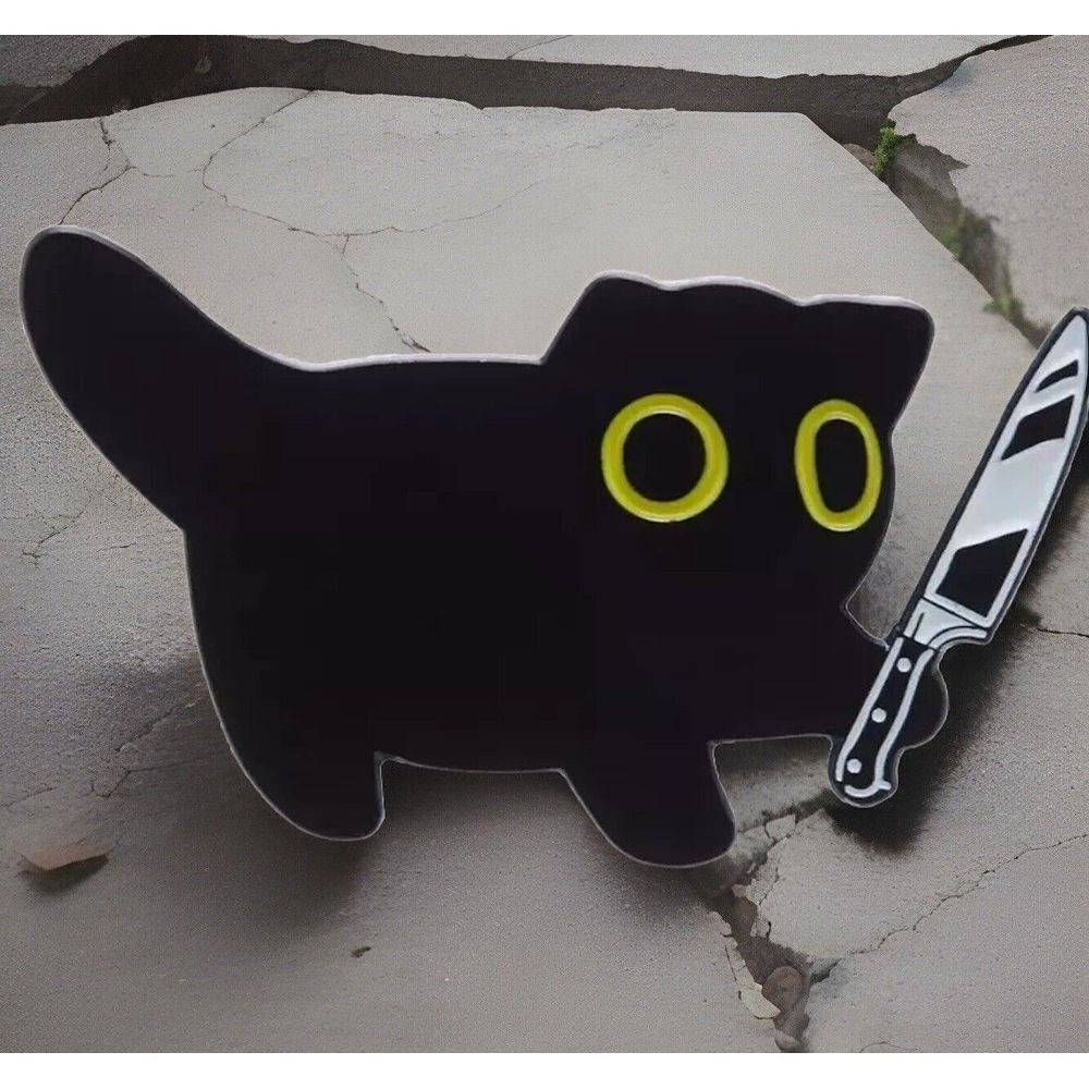 Spooky Cute‎ Black Cat Slasher Knife Halloween Gothic Enamel Lapel Hat Pin NWT